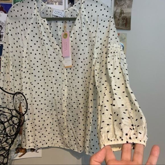 TANYA TAYLOR ILLA SILK FRILL RUFFLE PUFF BALLOON SLEEVE V NECK BLOUSE 6 - Picture 3 of 8